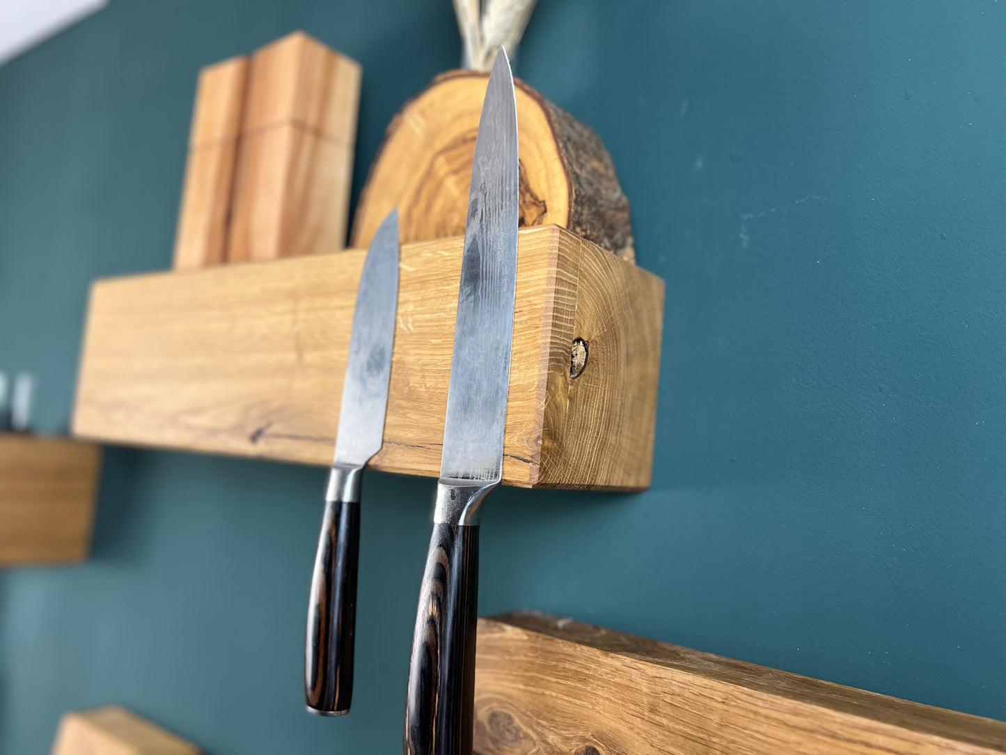 Magnetischer massiver Eichenbalken für Schlüssel oder sechs Messer, Wandmontage, Messerhalter, Messerblock oder Schlüsselbrett