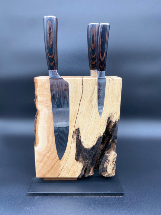 Magnetischer Messerblock für ca.  6-8  Messer aus altem wildem Ahornholz
