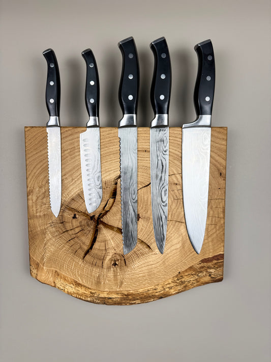 Magnetischer Messerblock, Schlüsselboard zur Wandbefestigung für ca. 6 Messer aus astigem Eichenholz