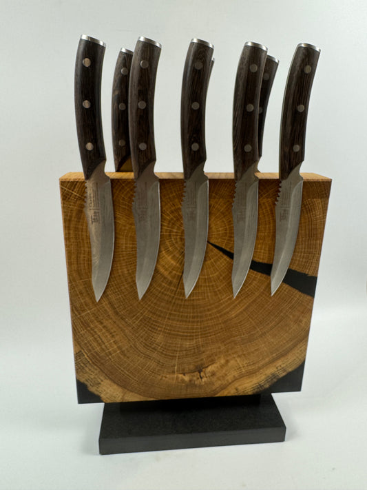 Magnetischer Messerblock aus Eichenholz mit Schiefersockel