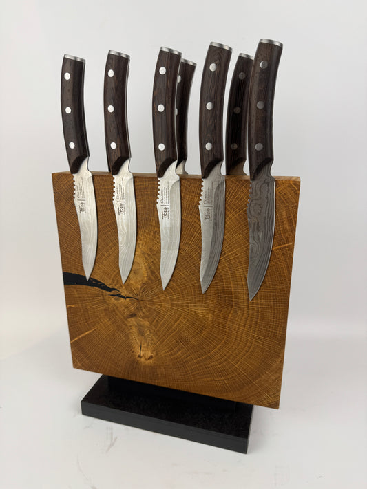 Magnetischer Messerblock aus Eichenholz mit Schiefersockel