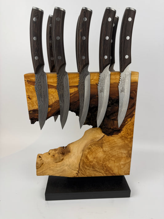 Magnetischer Messerblock aus Lindenholz mit Schiefersockel