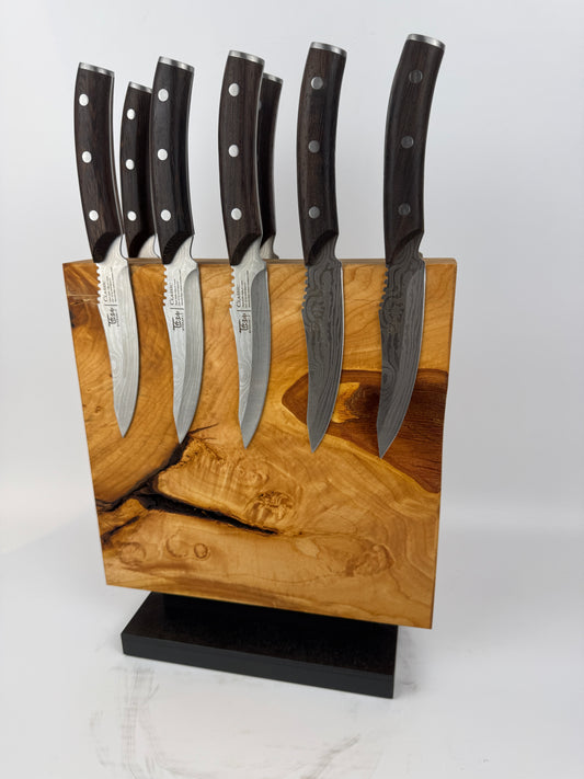 Magnetischer Messerblock aus Lindenholz mit Schiefersockel