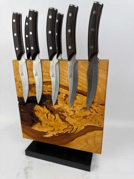 Magnetischer Messerblock aus Lindenholz mit Schiefersockel