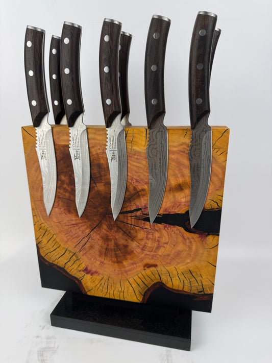 Magnetischer Messerblock aus Mirabellenholz mit Schiefersockel