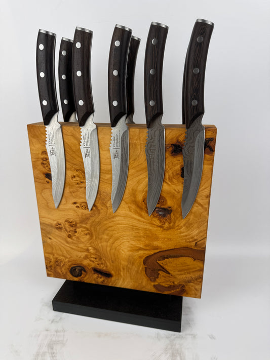 Magnetischer Messerblock aus Lindenholz mit Schiefersockel